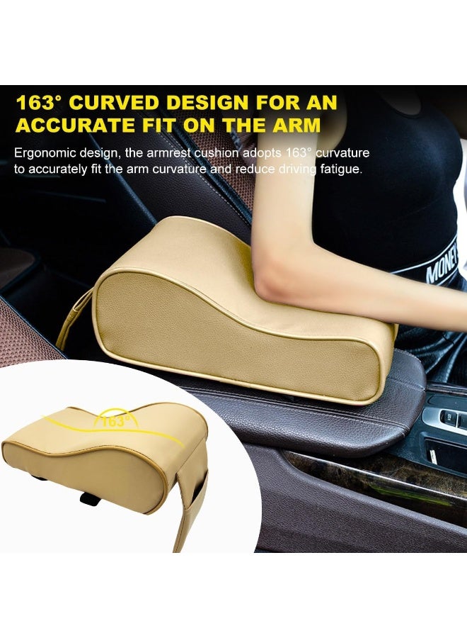 Universal Car Armrest Cushion with Memory Foam Support Beige PU Leather Center Console Armrest Pad with Phone Pocket Ergonomic 163° Curved Elbow Support, Pressure Relief, Anti-Slip Adjustable Straps Fits Cars, SUVs, MPVs, Trucks - Image 5