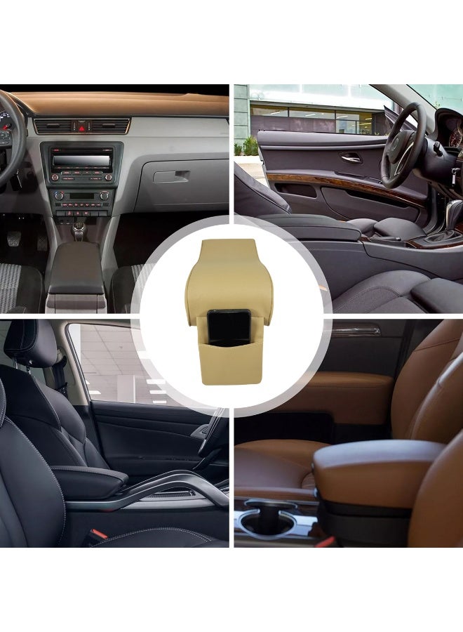 Universal Car Armrest Cushion with Memory Foam Support Beige PU Leather Center Console Armrest Pad with Phone Pocket Ergonomic 163° Curved Elbow Support, Pressure Relief, Anti-Slip Adjustable Straps Fits Cars, SUVs, MPVs, Trucks - Image 3