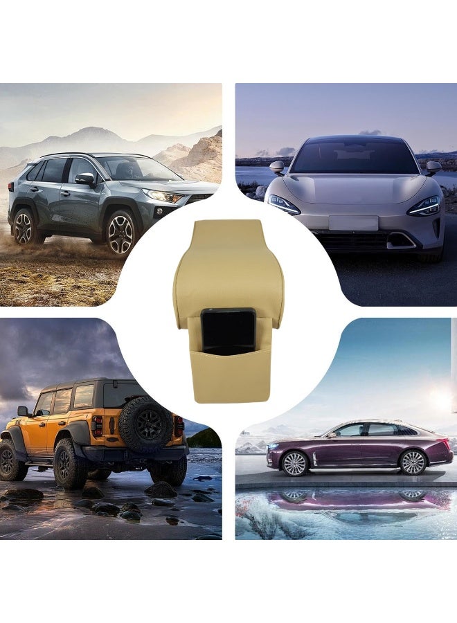 Universal Car Armrest Cushion with Memory Foam Support Beige PU Leather Center Console Armrest Pad with Phone Pocket Ergonomic 163° Curved Elbow Support, Pressure Relief, Anti-Slip Adjustable Straps Fits Cars, SUVs, MPVs, Trucks - Image 2