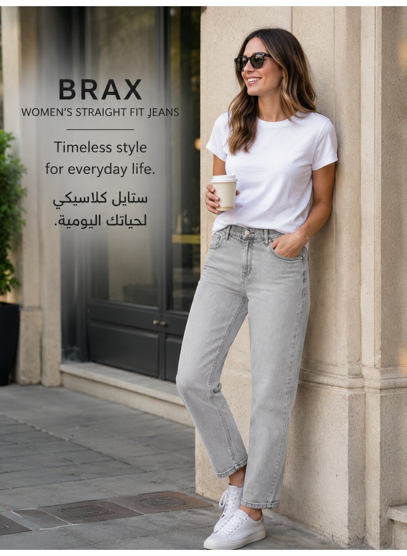 براكس جينز حريمي BRAX بقصة مستقيمة، بنطلون دنيم نسائي باللون الرمادي الفاتح، تصميم كلاسيكي بخمسة جيوب، إغلاق بزر وسوستة، جينز حريمي كاجوال للاستخدام اليومي، مقاس 40 - Image 5