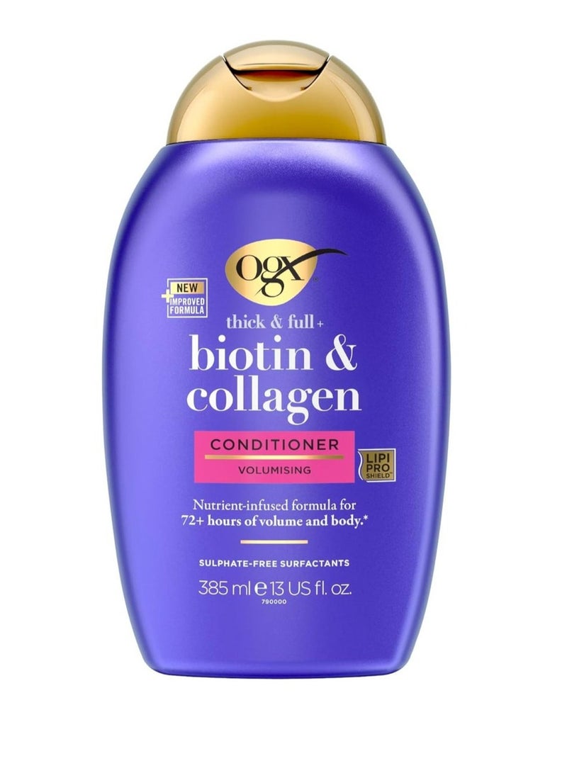 OGX, Conditioner, Thick & Full+ Biotin & Collagen, New Gentle and PH Balanced Formula, 385ml