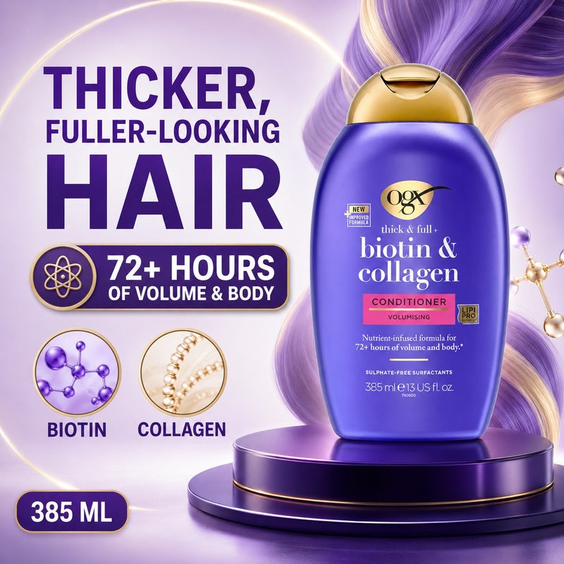 OGX, Conditioner, Thick & Full+ Biotin & Collagen, New Gentle and PH Balanced Formula, 385ml - Image 2