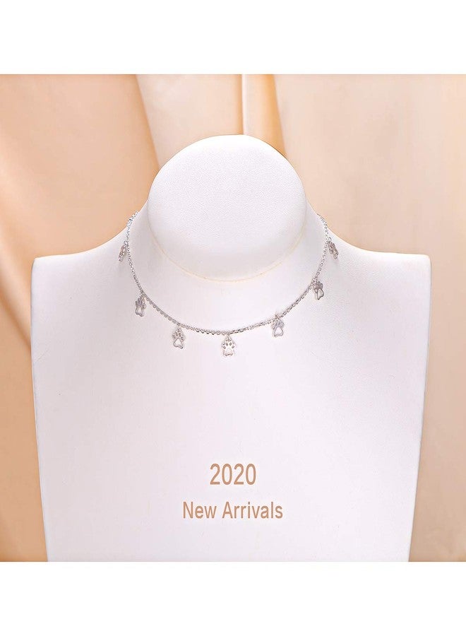 Ladytree S925 Sterling Silver Puppy Dog Cat Pet Paw Print Choker Disc Chain Statement Pendant Necklace Jewelry for Women 13+3 inches - Image 5