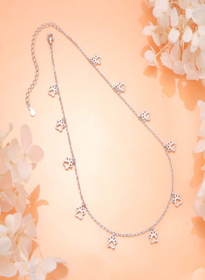 Ladytree S925 Sterling Silver Puppy Dog Cat Pet Paw Print Choker Disc Chain Statement Pendant Necklace Jewelry for Women 13+3 inches - Image 3