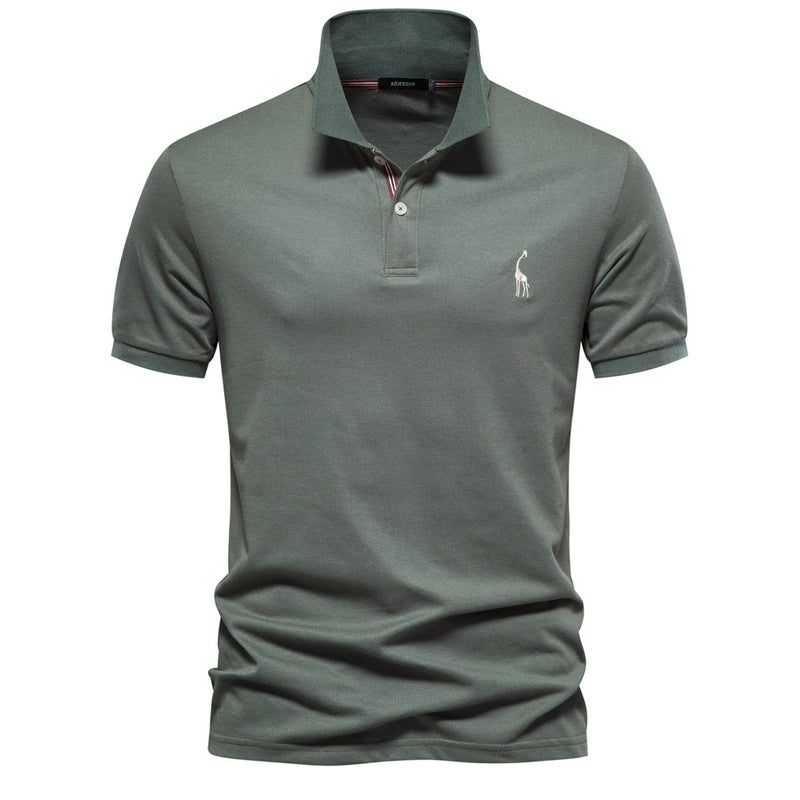High-Quality Cross-Border Size 70% Cotton Deer Embroider Polo Men''s T-Shirt Pure Color Lapel Basic Short-Sleeved Top for Men - Image 5