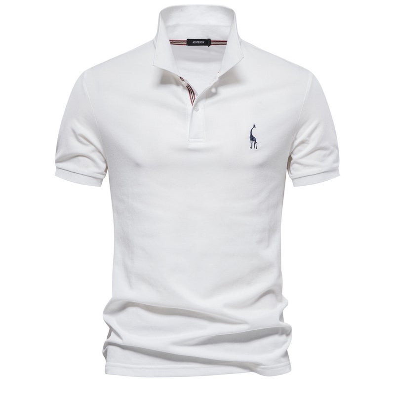 High-Quality Cross-Border Size 70% Cotton Deer Embroider Polo Men''s T-Shirt Pure Color Lapel Basic Short-Sleeved Top for Men - Image 4