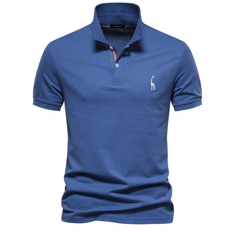 High-Quality Cross-Border Size 70% Cotton Deer Embroider Polo Men''s T-Shirt Pure Color Lapel Basic Short-Sleeved Top for Men - Image 3