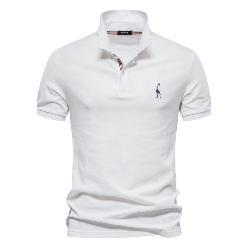 High-Quality Cross-Border Size 70% Cotton Deer Embroider Polo Men''s T-Shirt Pure Color Lapel Basic Short-Sleeved Top for Men - Image 2