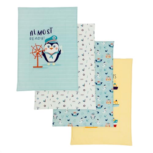 Tidy Sleep Baby Changing Mat – Waterproof, Foldable, Padded Diaper Changing Sheets for Newborns & Infants – Pack of 4, Captain Penguin (65 cm x 45 cm) - Image 1