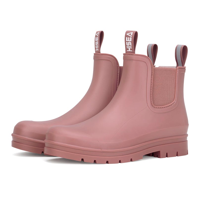 HISEA Women's Short Rain Boots Fashion Waterproof Chelsea Boots Ankle Garden Shoes for Ladies Non Slip Outdoor Work Booties Lightweight Rubber Rainboots with Comfort Insole, Size 6 Hawthorn Red - Image 1