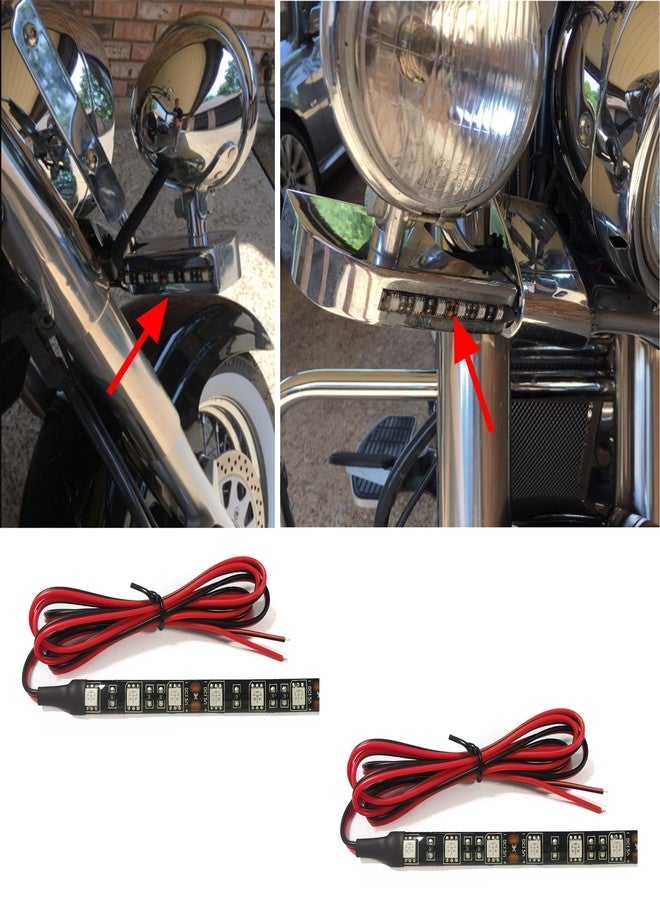 NBWDY Universal 2pc Motorcycle LED Turn Signal Light, Indicator Blinker Light, Waterproof Amber Lights Strip for Turn Signal Backup License Plate with Total 12LED (2x 6LED Amber Light Bar) - Image 2