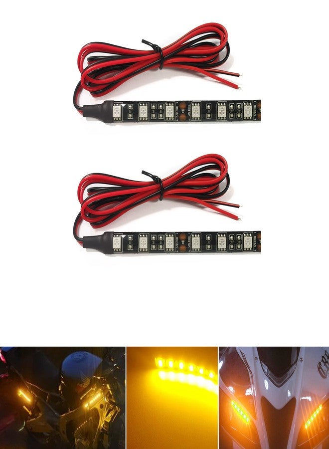 NBWDY Universal 2pc Motorcycle LED Turn Signal Light, Indicator Blinker Light, Waterproof Amber Lights Strip for Turn Signal Backup License Plate with Total 12LED (2x 6LED Amber Light Bar) - Image 1