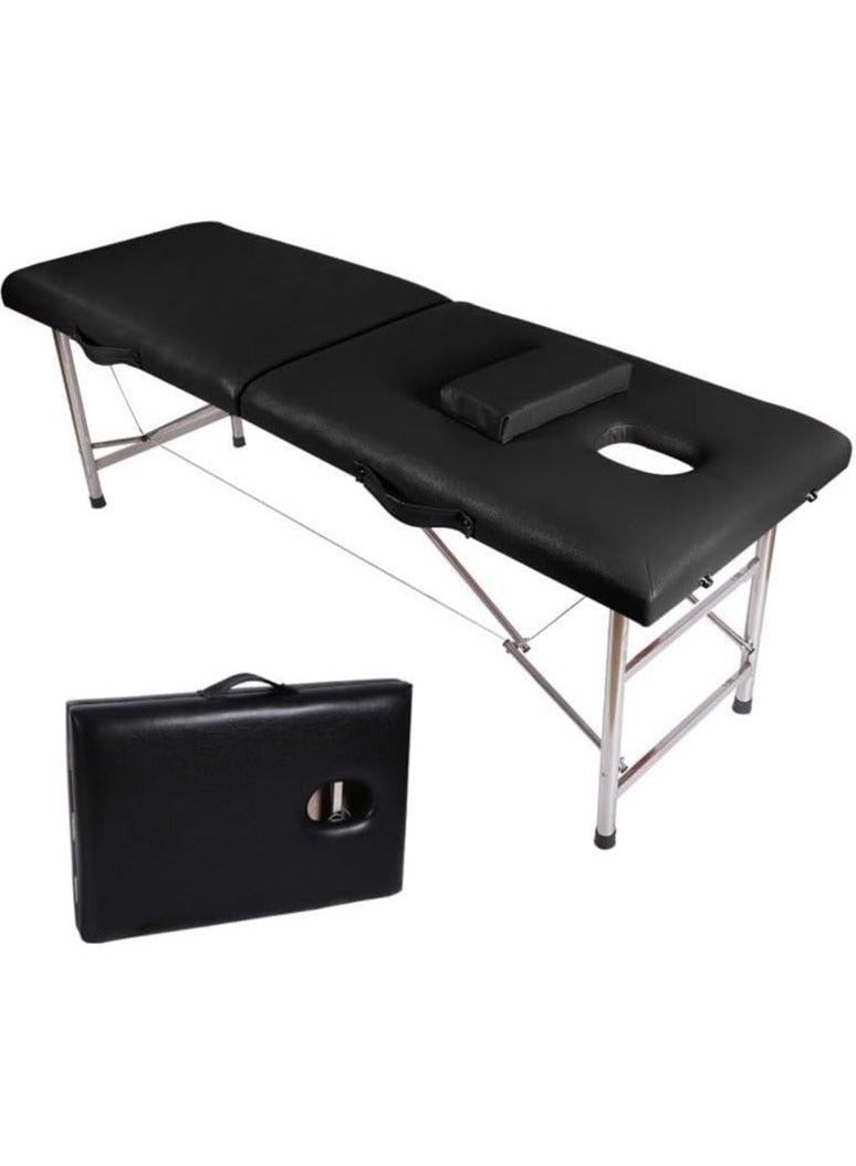 Arabest Portable Massage Bed Foldable Massage Tables with Pillow SPA Bed with Stainless Steel Frame 2 Fold Black for SPA Salon Tattoo Massage Therapeutic Treatment Black - Image 1