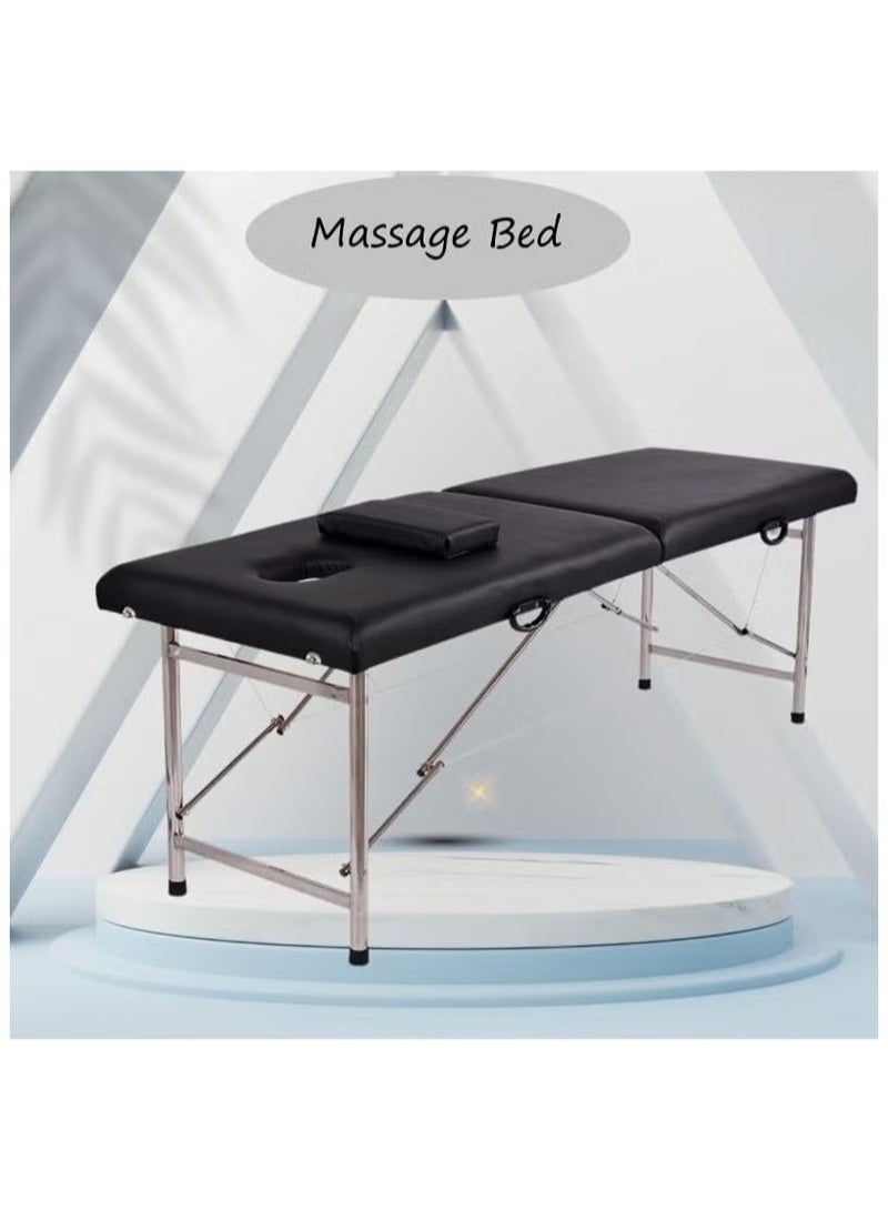 Arabest Portable Massage Bed Foldable Massage Tables with Pillow SPA Bed with Stainless Steel Frame 2 Fold Black for SPA Salon Tattoo Massage Therapeutic Treatment Black - Image 4