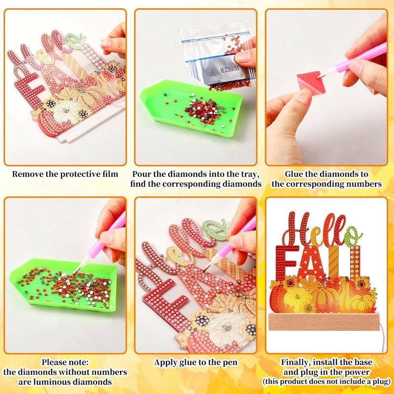 Chunful 13 Pcs Interchangeable Seasonal Diamond Painting Kit Seasonal Holiday Diamond Art Signs for Table Tiered Tray Home Office Tabletop Centerpiece Decor Art Craft Gifts - Image 5