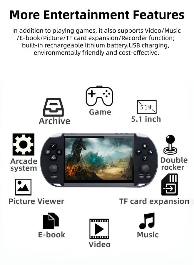 HLF Multi-Function 5.1 Inch Video Game Console Built-in 4000 Retro Games Portable Handheld Support Arcade MAME Multiple Emulator Games Archiveable MP3/4 E-Book Men/Kids - Image 5