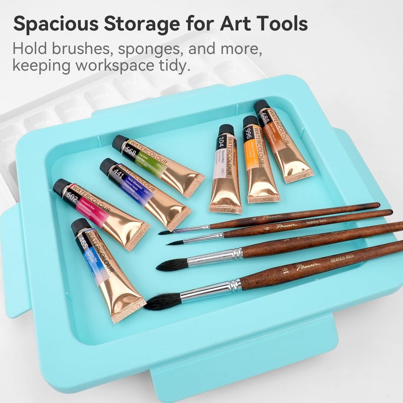 PHOENIX Watercolor Palette Box - 36 Well Large Empty Paint Palette with Lid and 3 Mixing Areas Palettes for Water Color, Gouache, Acrylic & Water Based Paints 12x10 Inch - Image 4