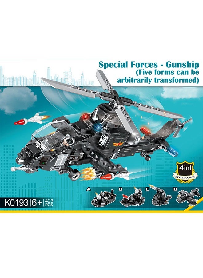 ZCM-HAPPY 4 in 1 Gunship Block Set Puzzle Building Toy 423 Pieces  - Image 2