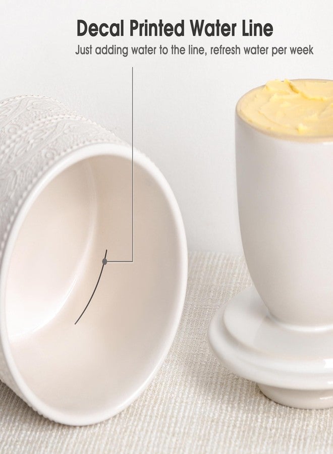 FE FUN ELEMENTS Butter Crock, Ceramic Butter Keeper & Dish with Lid - Keeps Butter Soft and Spreadable Fresh for Countertop, Christmas Gift for Home Kitchen (White, One Size) - Image 4
