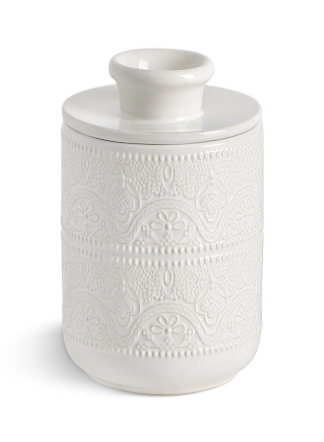 FE FUN ELEMENTS Butter Crock, Ceramic Butter Keeper & Dish with Lid - Keeps Butter Soft and Spreadable Fresh for Countertop, Christmas Gift for Home Kitchen (White, One Size) - Image 1