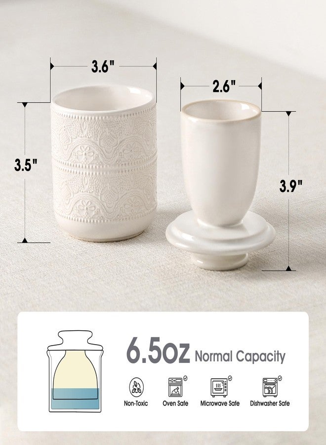 FE FUN ELEMENTS Butter Crock, Ceramic Butter Keeper & Dish with Lid - Keeps Butter Soft and Spreadable Fresh for Countertop, Christmas Gift for Home Kitchen (White, One Size) - Image 2