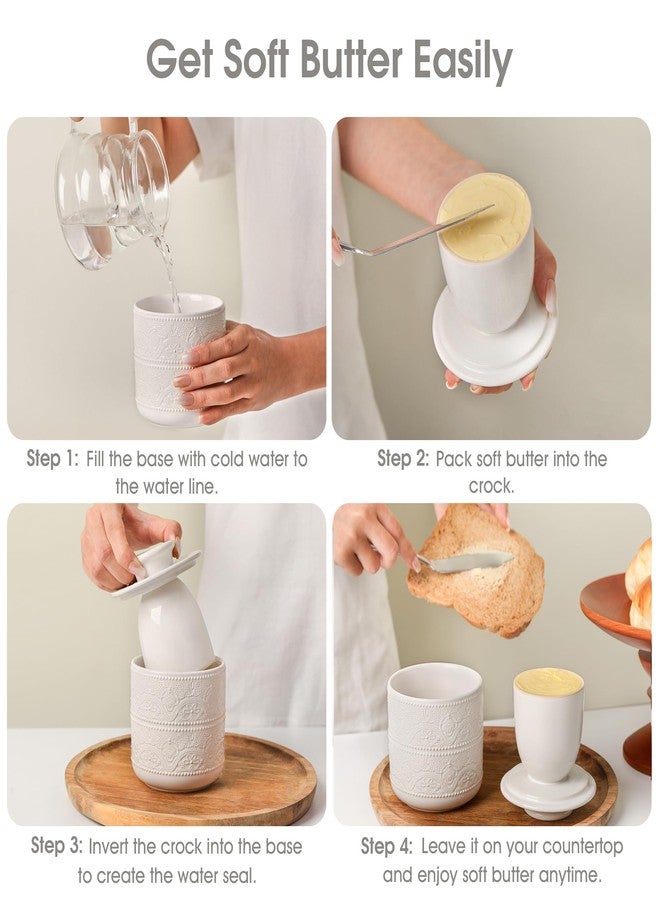 FE FUN ELEMENTS Butter Crock, Ceramic Butter Keeper & Dish with Lid - Keeps Butter Soft and Spreadable Fresh for Countertop, Christmas Gift for Home Kitchen (White, One Size) - Image 5