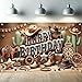 Saoplasa Western Cowboy Happy Birthday Banner Backdrop Rustic Wild West House Barn Photo Banner Party Decorations Boots Hat Cactus Horse Rope Photo Background Props 71 x 43 inch - Image 3