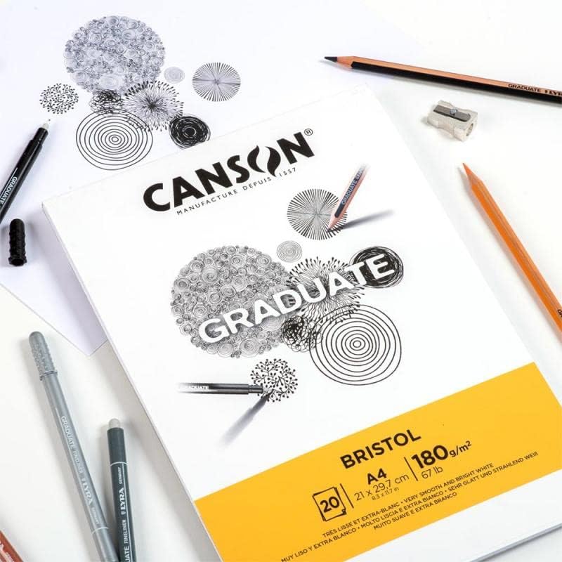 CANSON CANSON Graduate Bristol 180gsm A5 Paper Very Smooth Pad Glued Short Side 20 Bright White Sheets Ideal for Student Artists - Image 3