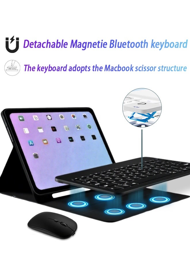 حافظة لوحة مفاتيح لجهاز iPad Pro M4 مقاس 11 بوصة 2024 (الجيل الخامس A2836 A2837 A3006)، لوحة مفاتيح iPad مع حامل مثلثي من الجلد المقاوم للصدمات والسقوط وفتحة قلم مدمجة وخاصية الاستيقاظ الذكي/المجانية مع واقي شاشة 2 في 1 - أسود - Image 2