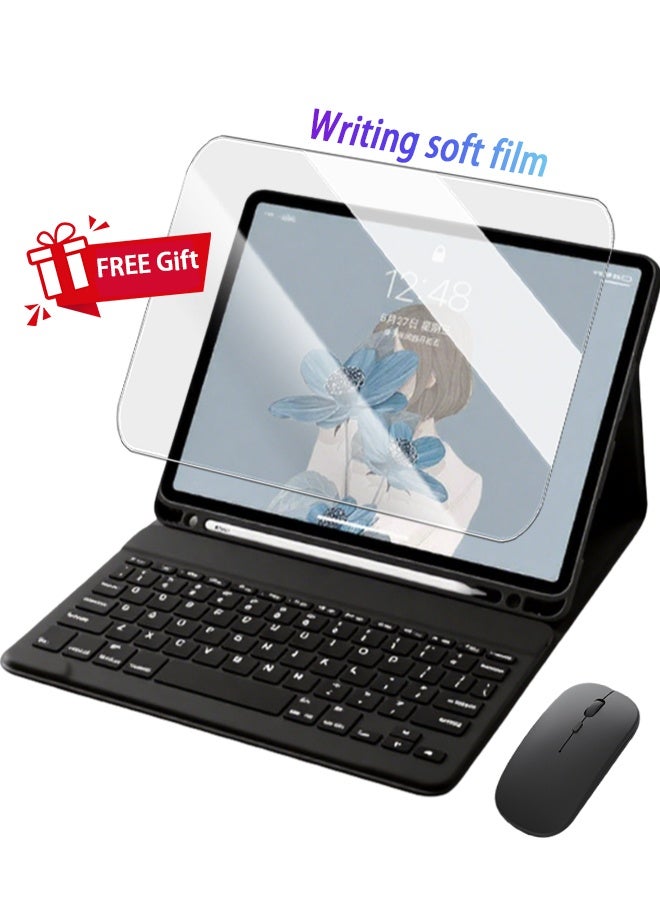 حافظة لوحة مفاتيح لجهاز iPad Pro M4 مقاس 11 بوصة 2024 (الجيل الخامس A2836 A2837 A3006)، لوحة مفاتيح iPad مع حامل مثلثي من الجلد المقاوم للصدمات والسقوط وفتحة قلم مدمجة وخاصية الاستيقاظ الذكي/المجانية مع واقي شاشة 2 في 1 - أسود - Image 3