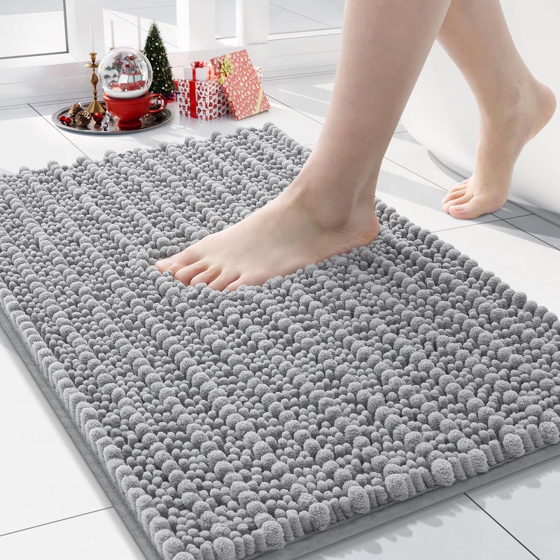 Arotive Luxury Chenille Bathroom Rug Mat, Extra Soft Thick Absorbent Shaggy Bath Rugs, Non-Slip Machine Wash Dry, Plush Bath Mats for Bathroom, Shower and Tub, 24x16, Light Grey - Image 1