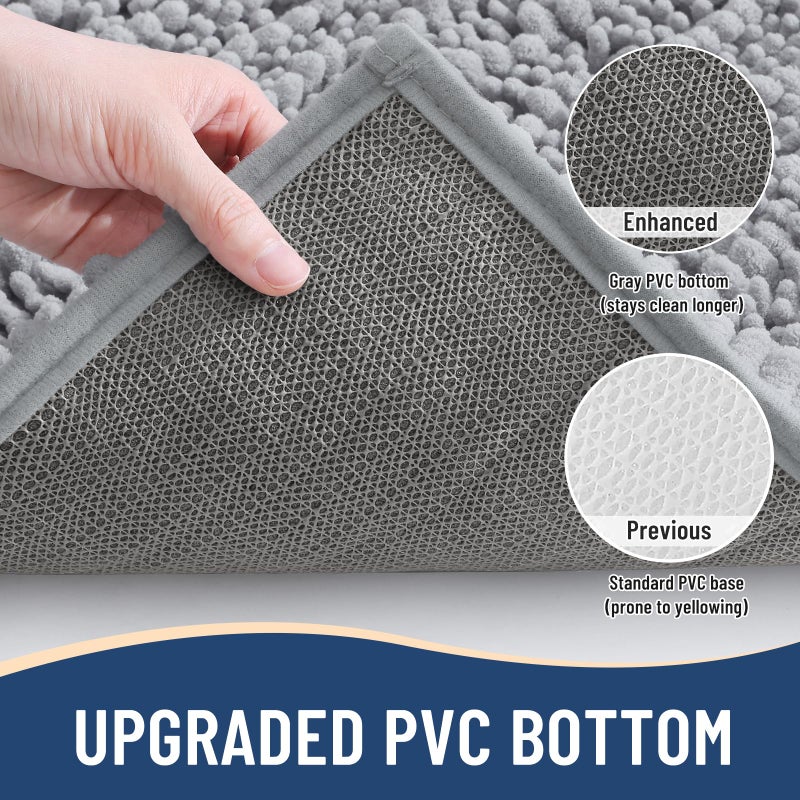 Arotive Luxury Chenille Bathroom Rug Mat, Extra Soft Thick Absorbent Shaggy Bath Rugs, Non-Slip Machine Wash Dry, Plush Bath Mats for Bathroom, Shower and Tub, 24x16, Light Grey - Image 5