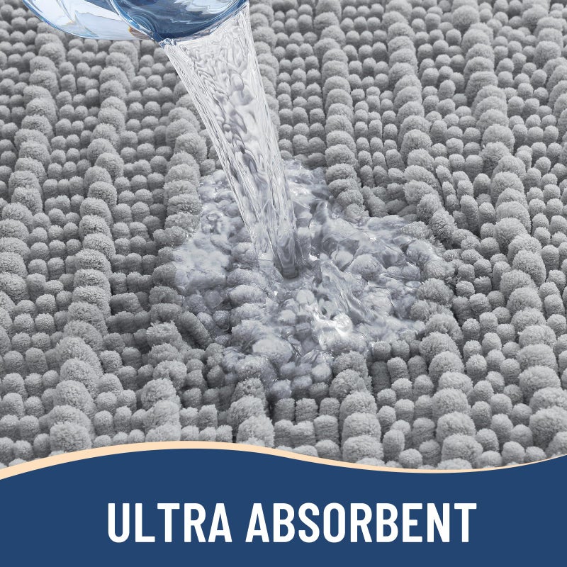 Arotive Luxury Chenille Bathroom Rug Mat, Extra Soft Thick Absorbent Shaggy Bath Rugs, Non-Slip Machine Wash Dry, Plush Bath Mats for Bathroom, Shower and Tub, 24x16, Light Grey - Image 4
