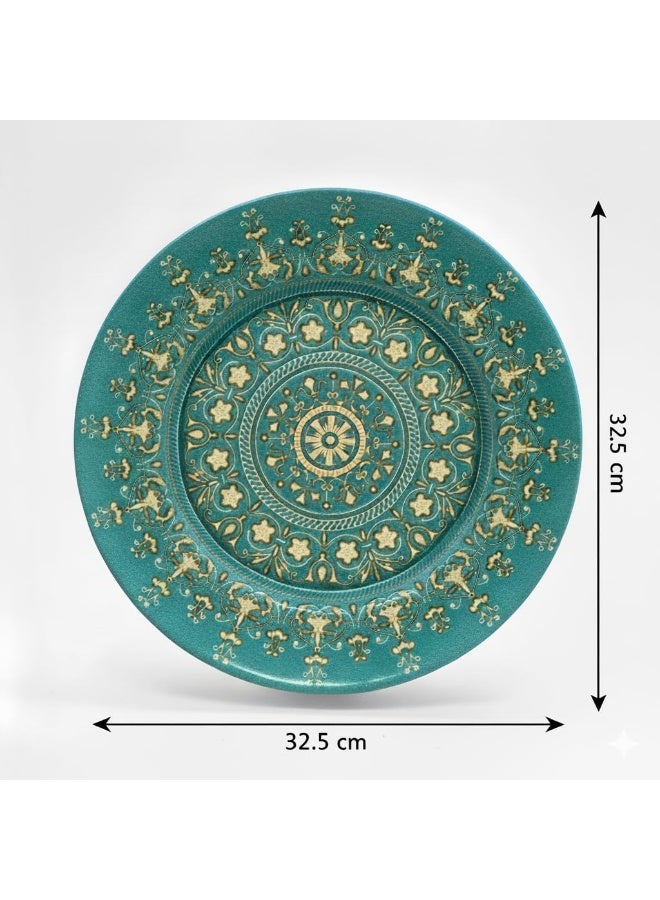 ALCOACH Luxury Decorative Charger Plates Set – Turquoise with Gold Embossed Design (Set of 2) - Image 3
