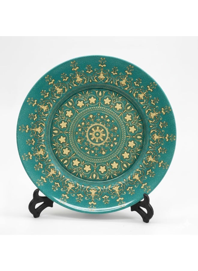 ALCOACH Luxury Decorative Charger Plates Set – Turquoise with Gold Embossed Design (Set of 2) - Image 2