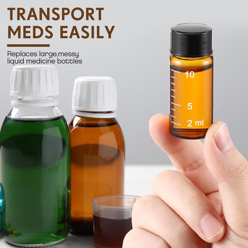 Baderke 4 Pcs Liquid Medicine Travel Container, Scale Glass Liquid Medicine Dispenser, Single Dose Medicine Bottles Containers and Leak-proof Plug for Liquids Medicine (Brown,10ml) - Image 4