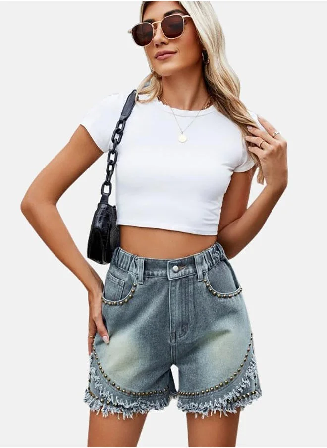 يونيكي Blue Solid Denim Shorts