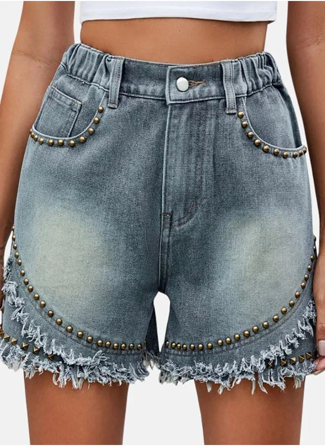 يونيكي Blue Solid Denim Shorts