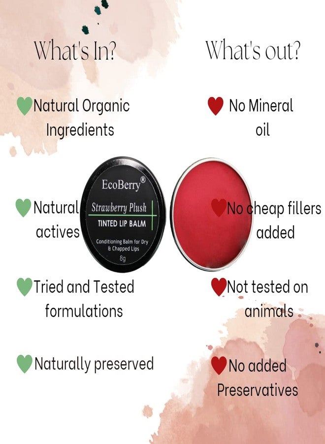 EcoBerry Strawberry Tinted Lip Balm for Natural Pink Lips (8g) | Moisturizer for Dry Chapped Lips | Shea Butter, Vitamin E & Strawberry Extract | Handmade | Natural SPF | Vegan | Chemical Free - Image 4