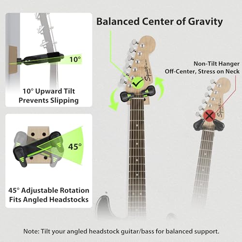 AA AUDIO ACCESSORY Guitar Wall Mount Autolock - Nitro Friendly Velvet Hook - (Heavy-Duty Design) 4-Screw Wood Base of Over 20lbs Load Guitar Wall Hanger for Bass, Acoustic, Classical, Electric Guitar - Image 5
