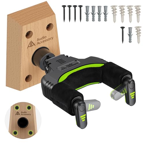 AA AUDIO ACCESSORY Guitar Wall Mount Autolock - Nitro Friendly Velvet Hook - (Heavy-Duty Design) 4-Screw Wood Base of Over 20lbs Load Guitar Wall Hanger for Bass, Acoustic, Classical, Electric Guitar - Image 1