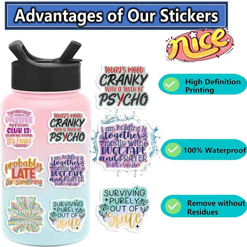 DIDODO 50Pcs Funny Sarcastic Phrase Stickers for Adults, Sarcastic Quote Meme Sticker Pack, Vinyl Snarky Decals for Laptop Water Bottle Scrapbook Journal Notebook - Image 3