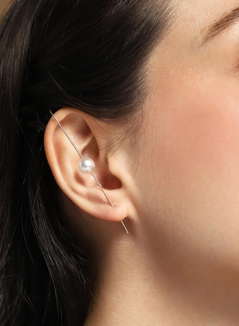 SOHI Women The Snowball-Pin Cuff Earring | California  Colour | One-Size | Artificial Pearl Alloy Material | Push Back Closure | Earrings For Casual & Evening Wear