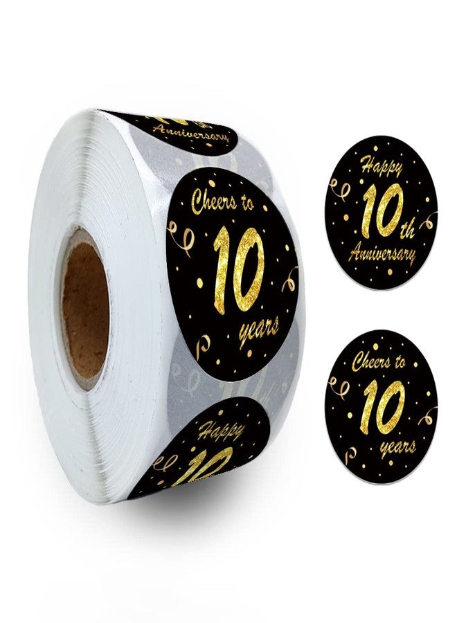 REWIDPARTY Black Gold 10th Anniversary Paper Stickers, 1.5" Diameter, 500 Pcs/Roll, Waterproof, for Party Decorations, Wedding, Birthday, Classmate Anniversary, Company Party - Image 1