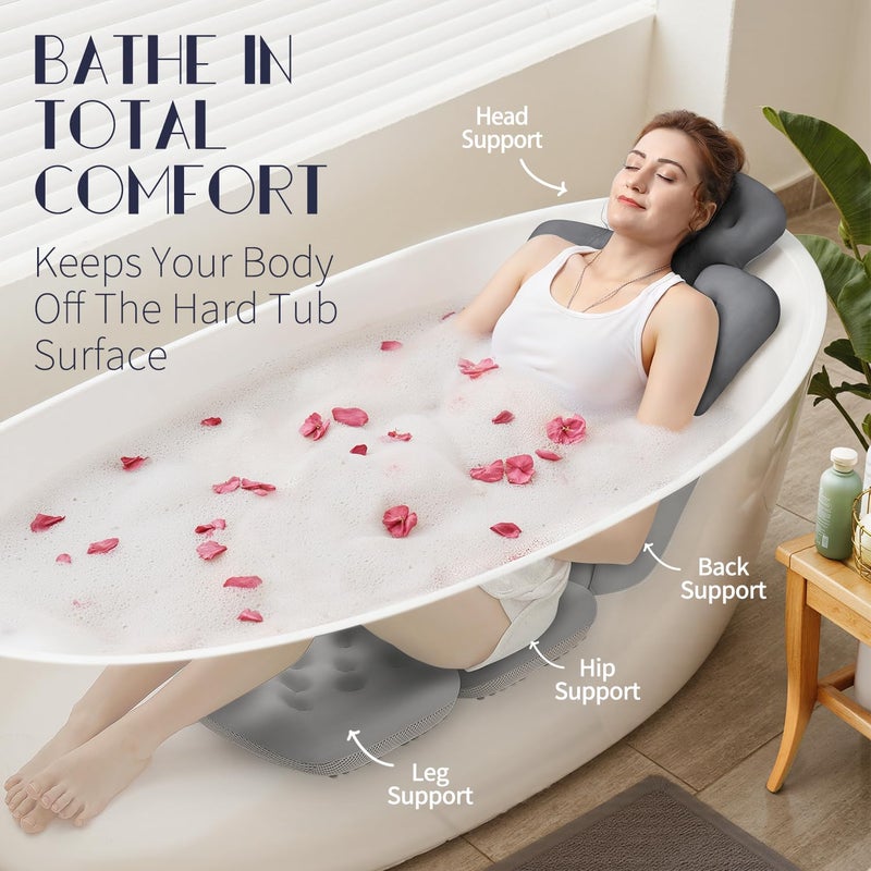 VOXOR Full Body Bath Pillow for Bathtub, Thick Bathtub Cushion, Luxury Tub Pillow for Bath for Headrest Neck and Back Support Gray 51" x 16" - Image 3