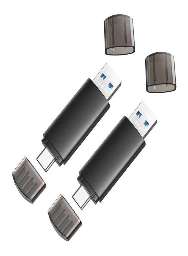 JOIOT 64GB USB C Flash Drive Dual USB 3.0 Flash Drive Type C + USB A Portable Type-C Flash Drive with Keychain Hole 2-in-1 USB-C Thumb Drive for Smartphone Tablet Computer Mac iPhone 15 (2Packs) - Image 1