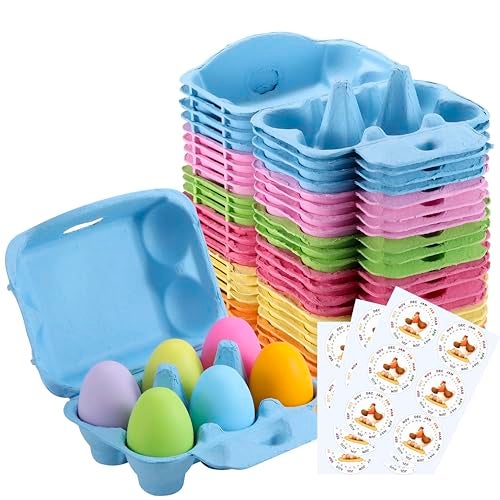 LayHyand Half Dozen Egg Cartons 36 Pack, Colorful Blank Natural Pulp Egg Holder 6 Count for Chicken Eggs Reusable, Easter Color Storage Box for Holds Up to Six Container Basket Cardboard Paper, 36 Labels - Image 1