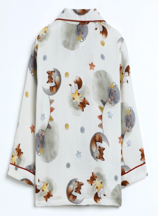 Cocoon Care Muslin Cotton Printed Night Suit for Boys and Girls | Sleepwear for Babies | Winter Pajama Set for Kids | Night wear for Baby | 12-18M | Multicolor - Image 2