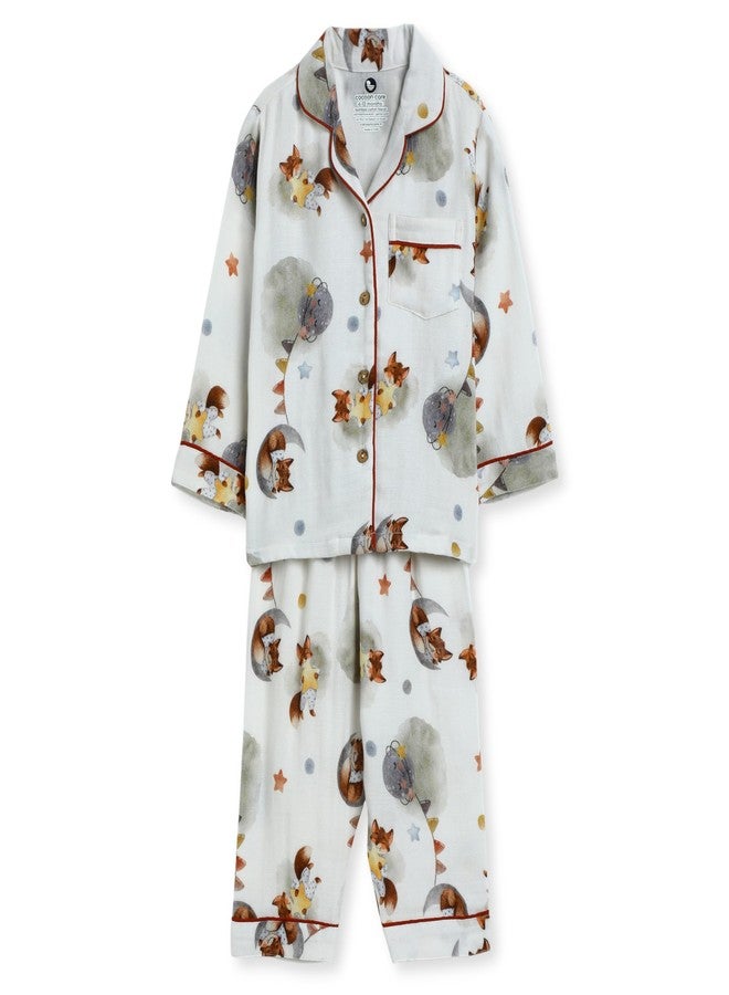 Cocoon Care Muslin Cotton Printed Night Suit for Boys and Girls | Sleepwear for Babies | Winter Pajama Set for Kids | Night wear for Baby | 12-18M | Multicolor - Image 1