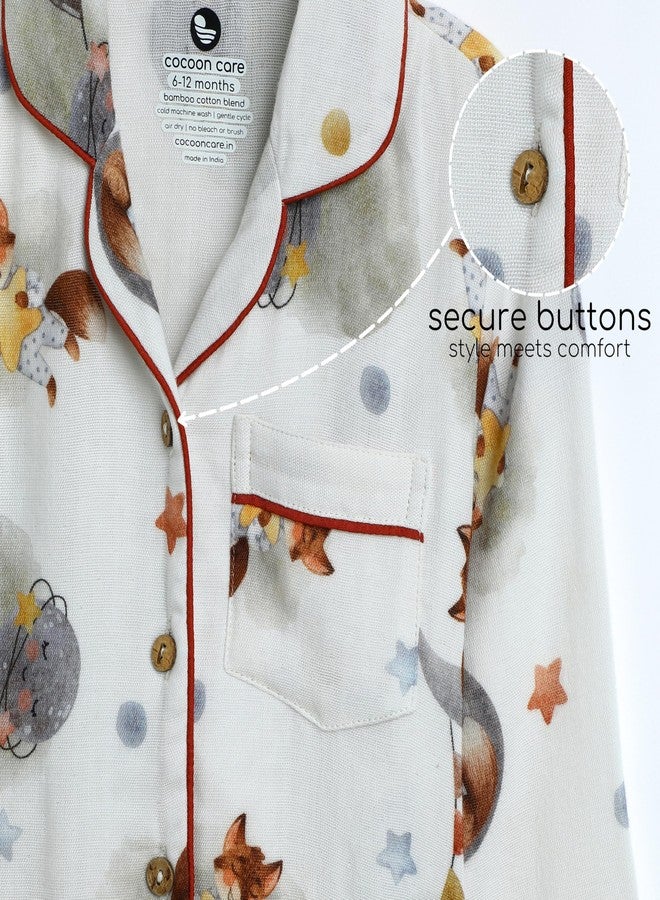 Cocoon Care Muslin Cotton Printed Night Suit for Boys and Girls | Sleepwear for Babies | Winter Pajama Set for Kids | Night wear for Baby | 12-18M | Multicolor - Image 5